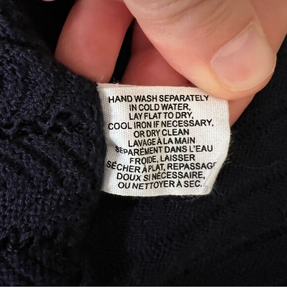 Anthropologie Guinevere Cardigan Sweater M Deep Blue Long Line Knit Open Front - Picture 12 of 14